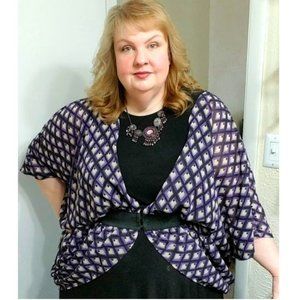 LB Purple and Black Sheer Belted Kimono